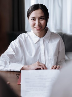 Smiling gerontology social worker